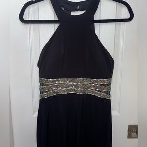 Speechless Black Halter Dress with Embellished Waist